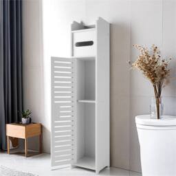 Nordara White Tall Narrow Bathroom Storage Cabinet for Small Spaces, Shelves - Size: 15 cm - thumbnail 5