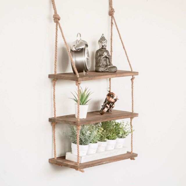 Marco Paul Wooden 3 Tier Hanging Shelves for Wall Floating Shelves Room Décor in Natural - image 1