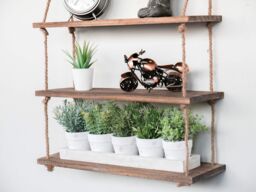 Marco Paul Wooden 3 Tier Hanging Shelves for Wall Floating Shelves Room Décor in Natural - thumbnail 8