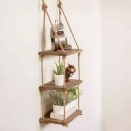 Marco Paul Wooden 3 Tier Hanging Shelves for Wall Floating Shelves Room Décor in Natural - thumbnail 6