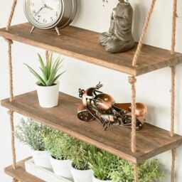 Marco Paul Wooden 3 Tier Hanging Shelves for Wall Floating Shelves Room Décor in Natural - thumbnail 7
