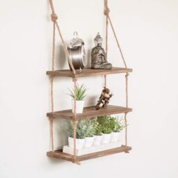 Marco Paul Wooden 3 Tier Hanging Shelves for Wall Floating Shelves Room Décor in Natural - thumbnail 1