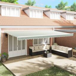 Berkfield Home Manual Retractable Awning Green & White 600x300 cm