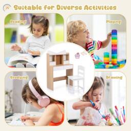 Costway Kids Study Desk & Chair Set Wooden Writing Table w/ Chair & 4 Drawers in Natural - thumbnail 8