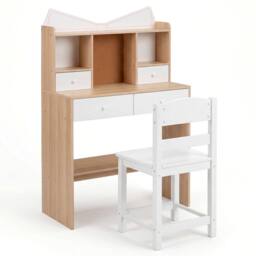 Costway Kids Study Desk & Chair Set Wooden Writing Table w/ Chair & 4 Drawers in Natural