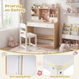 Costway Kids Study Desk & Chair Set Wooden Writing Table w/ Chair & 4 Drawers in Natural - thumbnail 6