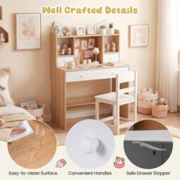 Costway Kids Study Desk & Chair Set Wooden Writing Table w/ Chair & 4 Drawers in Natural - thumbnail 9