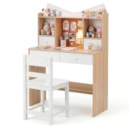 Costway Kids Study Desk & Chair Set Wooden Writing Table w/ Chair & 4 Drawers in Natural - thumbnail 3
