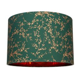 Happy Homewares Modern Soft Cotton Fabric Lamp Shade with Shiny Foil Floral Decoration in Dark Green - Size: 10 inches