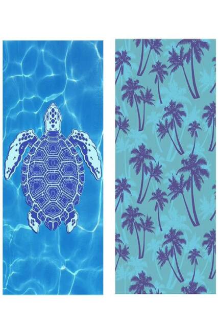 LARANGE Beach Towel with Bag Microfiber Double-Sided 180 X 90 in Blue