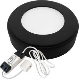 Loops 1x MATT BLACK Round Surface or Flush Under Cabinet Kitchen Light & Driver Kit - Natural White LED - thumbnail 5