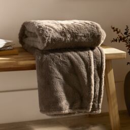 Furn Kallu Double-Sided Faux-Fur Throw in Brown - Size: 130 cm x 180 cm - thumbnail 1
