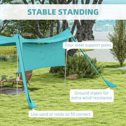 OUTSUNNY Beach Tent Shelter with A Detachable Sidewall, 3 x 3(m), Sky Blue - thumbnail 6