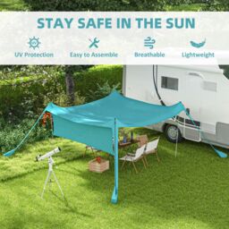 OUTSUNNY Beach Tent Shelter with A Detachable Sidewall, 3 x 3(m), Sky Blue - thumbnail 4