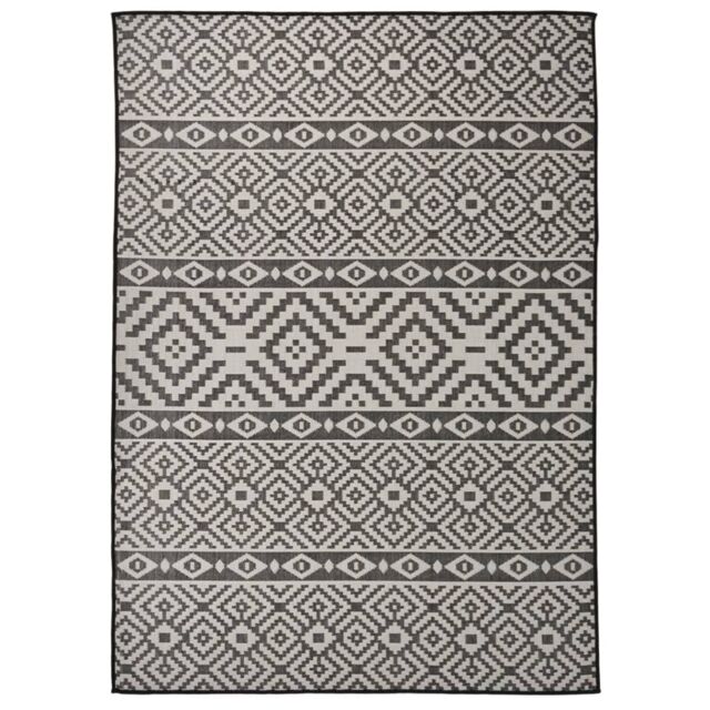 Berkfield Home Outdoor Flatweave Rug 120x170 cm Black Stripes - Size: Medium - image 1