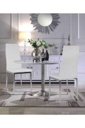 Living and Home Set of 2 High Back Modern Dining Chairs with Metal Lesgs in White - thumbnail 3