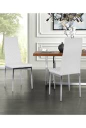 Living and Home Set of 2 High Back Modern Dining Chairs with Metal Lesgs in White - thumbnail 2