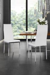 Living and Home Set of 2 High Back Modern Dining Chairs with Metal Lesgs in White
