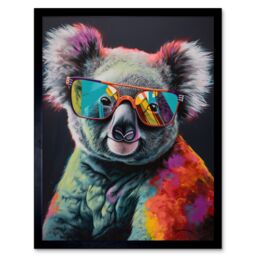 "Artery8 Wall Art Print Koala Bear with Sunglasses Modern Multicoloured Art Framed - Size: W12"" x H16""" - thumbnail 1