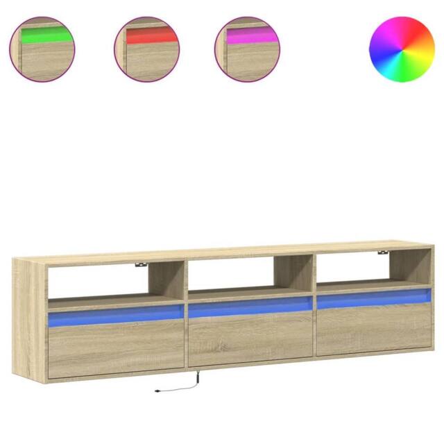 Berkfield Home TV Wall Cabinet with LED Sonoma Oak 180x31x45 cm in Brown - Size: 180 x 31 x 45 cm - image 1