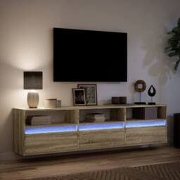 Berkfield Home TV Wall Cabinet with LED Sonoma Oak 180x31x45 cm in Brown - Size: 180 x 31 x 45 cm - thumbnail 5