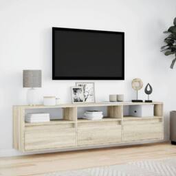 Berkfield Home TV Wall Cabinet with LED Sonoma Oak 180x31x45 cm in Brown - Size: 180 x 31 x 45 cm - thumbnail 4
