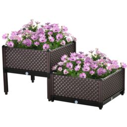 OUTSUNNY 2-Piece Raised Garden Bed Planter Box for Flowers, Vegetables, Herbs in Brown - thumbnail 2