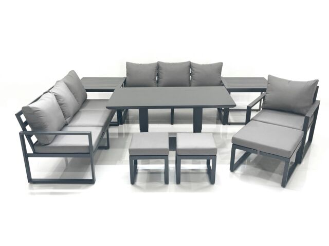 Fimous Outdoor Garden Furniture Set Aluminium Lounge Sofa Adjustable Rising Lifting Dining Table Sets with 3 Footstools 2 Side Tables Dark Grey - image 1