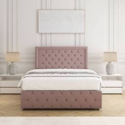 "BSSPOKE Lena Plush Velvet Divan Bed 24"" Headboard & 4Drawers No Mattress in Pink - Size: Small Double" - thumbnail 3