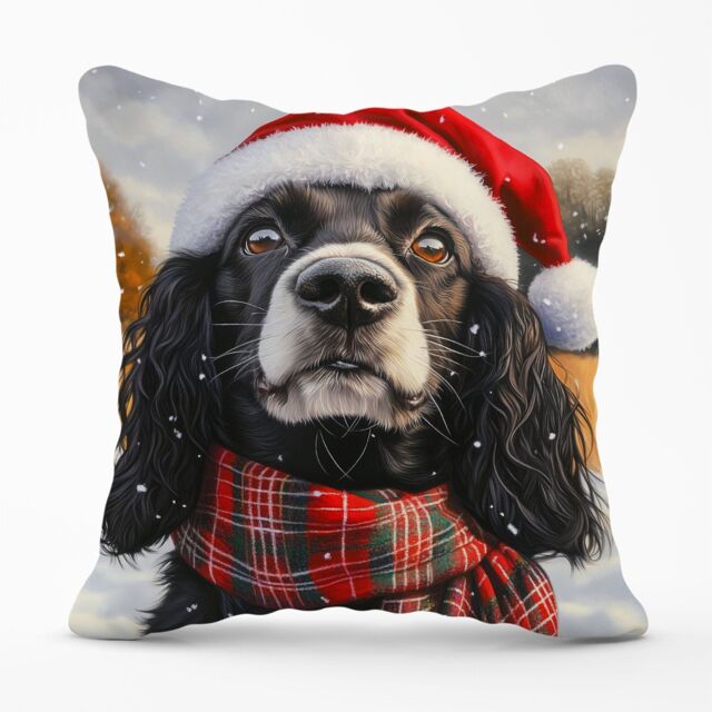 Warren Reed - Designer Christmas Cocker Spaniel Cushion in Black - Size: 45 cm x 45 cm - image 1