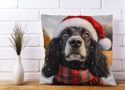 Warren Reed - Designer Christmas Cocker Spaniel Cushion in Black - Size: 45 cm x 45 cm - thumbnail 2