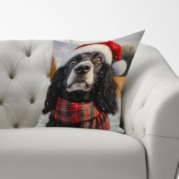 Warren Reed - Designer Christmas Cocker Spaniel Cushion in Black - Size: 45 cm x 45 cm - thumbnail 3