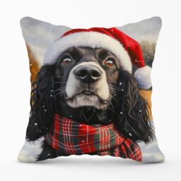 Warren Reed - Designer Christmas Cocker Spaniel Cushion in Black - Size: 45 cm x 45 cm - thumbnail 1