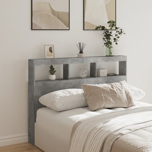 Berkfield Home Headboard Cabinet with LED Concrete Grey 140x17x102 cm - Size: 140 x 17 x 102 cm - image 1
