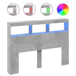 Berkfield Home Headboard Cabinet with LED Concrete Grey 140x17x102 cm - Size: 140 x 17 x 102 cm - thumbnail 2