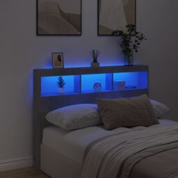 Berkfield Home Headboard Cabinet with LED Concrete Grey 140x17x102 cm - Size: 140 x 17 x 102 cm - thumbnail 4