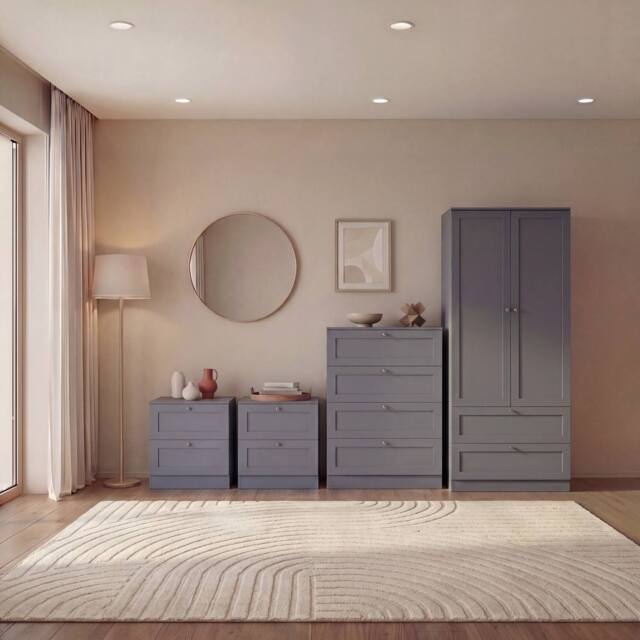 Home Discount Vida Designs Altino 4Pc Bedroom Set(2Dr Bedside, 4Dr Chest, Wardrobe) in Grey - image 1