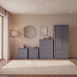 Home Discount Vida Designs Altino 4Pc Bedroom Set(2Dr Bedside, 4Dr Chest, Wardrobe) in Grey - thumbnail 1