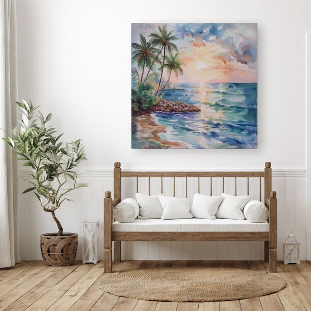 "Warren Reed - Designer A Peaceful Beach Canvas - Size: W30"" x H30""" - image 1