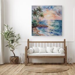 "Warren Reed - Designer A Peaceful Beach Canvas - Size: W30"" x H30""" - thumbnail 1