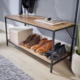 Home Source Hallway Coat Rack Storage Bench Open Shoe Storage Shelf Oak Finish in Light Tan - thumbnail 4