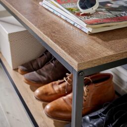Home Source Hallway Coat Rack Storage Bench Open Shoe Storage Shelf Oak Finish in Light Tan - thumbnail 5