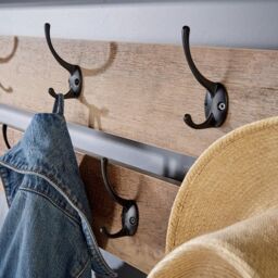 Home Source Hallway Coat Rack Storage Bench Open Shoe Storage Shelf Oak Finish in Light Tan - thumbnail 3