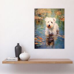 Artery8 West Highland Terrier Autumn Lake Walk Claude Monet Style Dog Oil Painting Large Wall Unframed Art Poster Print Thick Paper 18X24 Inch - thumbnail 4