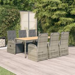 Berkfield Home 7 Piece Garden Dining Set Grey Poly Rattan&Solid Wood Acacia - thumbnail 2