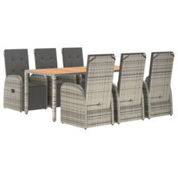 Berkfield Home 7 Piece Garden Dining Set Grey Poly Rattan&Solid Wood Acacia - thumbnail 3