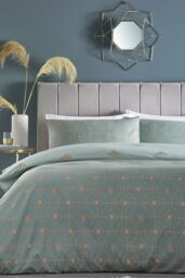 Furn Bee Deco Geometric Reversible Duvet Cover Set in Light Green - Size: Single - thumbnail 1