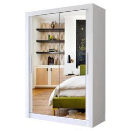Interior Emporium Ltd IE Milan Sliding Mirror Door Wardrobe with Drawers & Shelves - Sliding Door Wardrobe with LED Lighting ( White, 150 cm ) - thumbnail 6