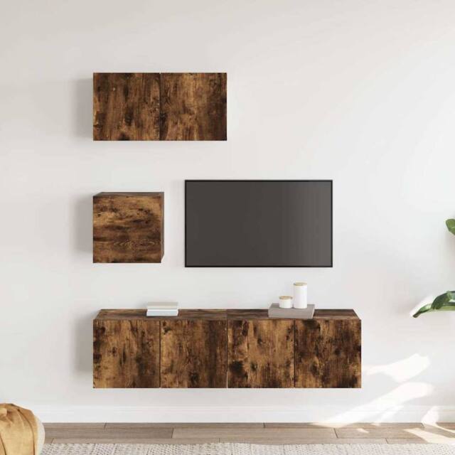 Berkfield Home Classic 4 Piece TV Cabinet Set Smoked Oak Engineered Wood in Brown - image 1