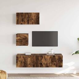 Berkfield Home Classic 4 Piece TV Cabinet Set Smoked Oak Engineered Wood in Brown - thumbnail 1